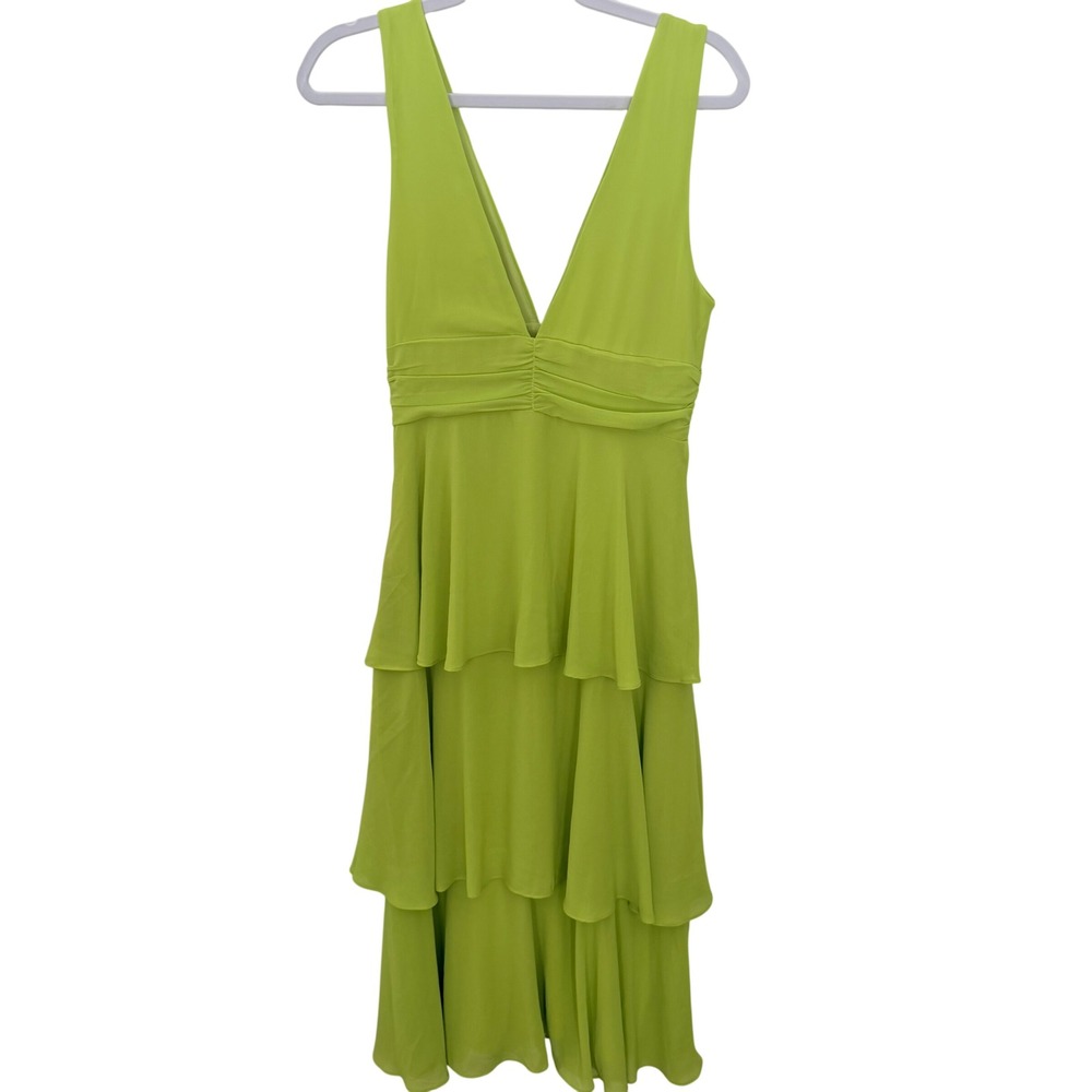 Lulu's Neon Lime Tiered V-Neck Prom Dress - Picture 12 of 16